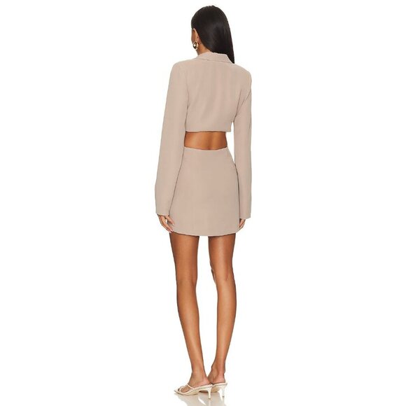 MAJORELLE Leticia Blazer Mini Dress Size S Open Back Beige Cutouts - Picture 2 of 10